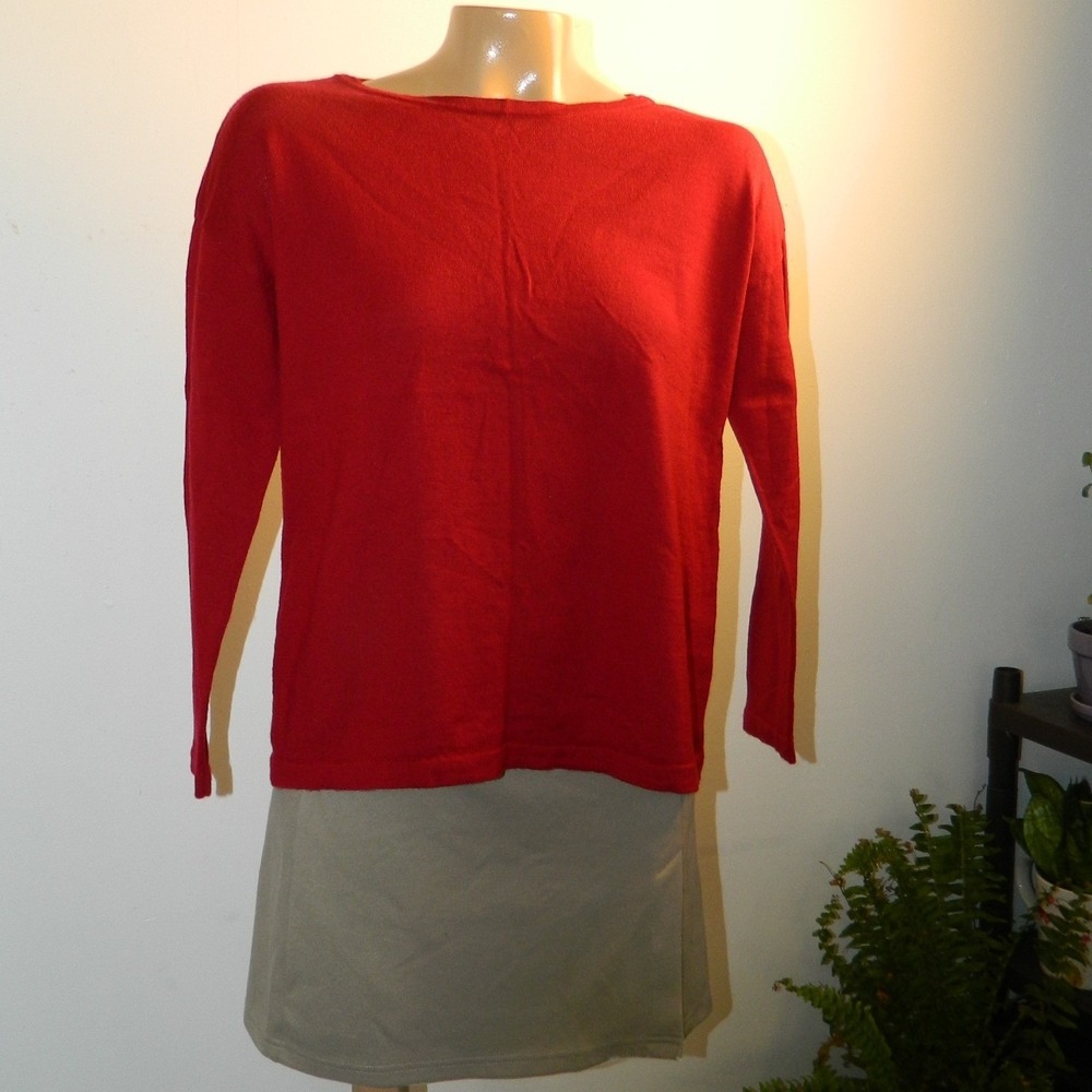 J. Jill Merino Wool Sweater Women Small Petite Red Boat Neck Lightweight Capsule